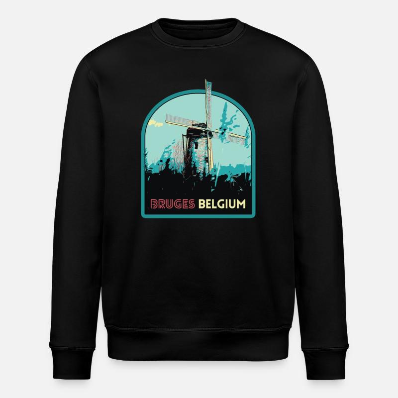 Illustration Windmühle bei Brügge - Stanley/Stella Unisex Bio-Sweatshirt ROLLER - Schwarz