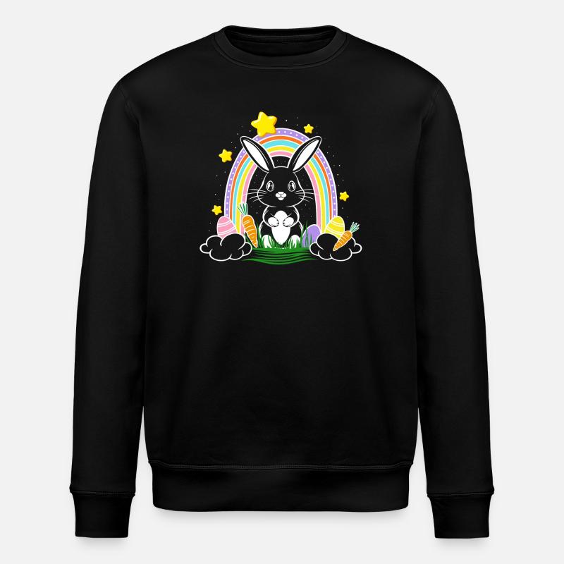 Osterhase Hase mit Regenbogen und Ostereier - Stanley/Stella Unisex Bio-Sweatshirt ROLLER - Schwarz