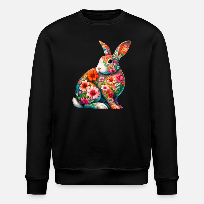 Hase mit Blumen geschmückt - Stanley/Stella Unisex Bio-Sweatshirt ROLLER - Schwarz