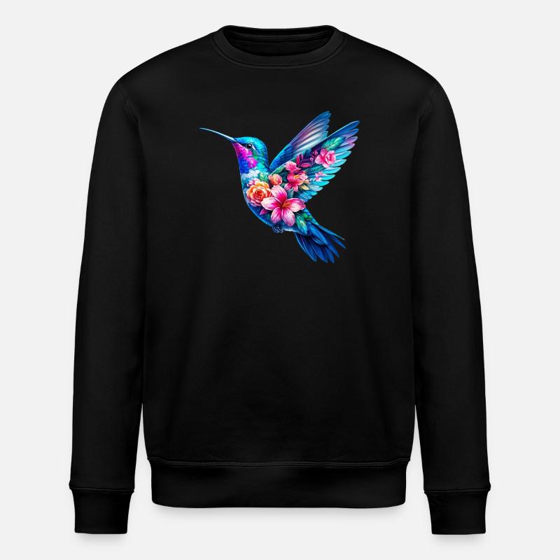 Kolibri mit Blumen geschmückt - Stanley/Stella Unisex Bio-Sweatshirt ROLLER - Schwarz