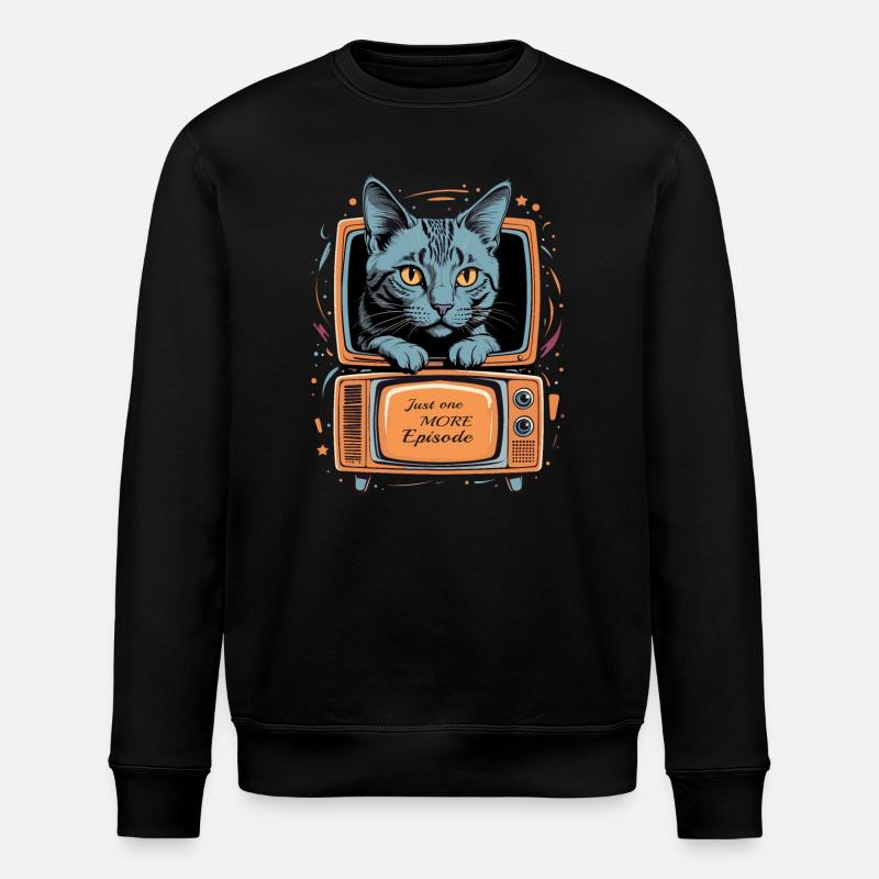 Katze im Fernseher - Stanley/Stella Unisex Bio-Sweatshirt ROLLER - Schwarz