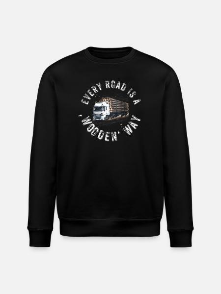 puutavaran kuljetus, puutavara, kuorma-auto, metsätalous, pitkä puutavara, ammatti, metsä - Stanley/Stella ROLLER unisex luomu-collegepaita - musta