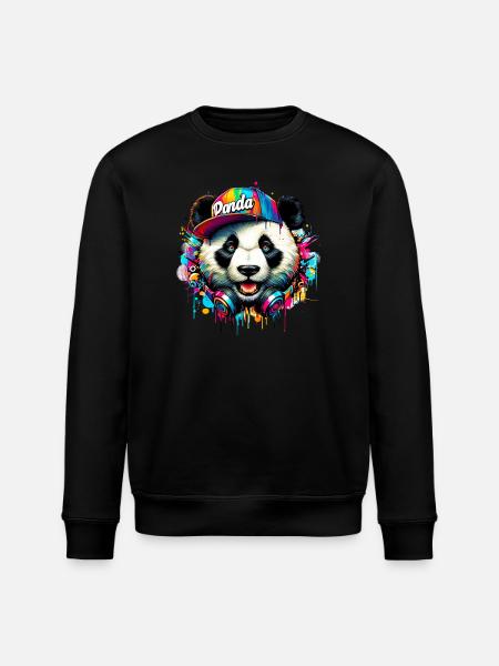 Panda DJ Deejay med hovedtelefoner lytter til musik - Stanley/Stella økologisk unisex-sweatshirt ROLLER - sort