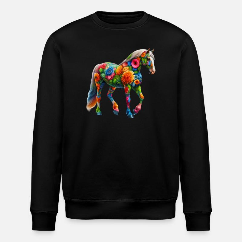 Pferd mit Blumen geschmückt - Stanley/Stella Unisex Bio-Sweatshirt ROLLER - Schwarz