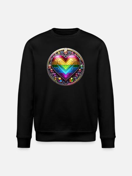Metallic Rainbow Heart - Stanley/Stella ROLLER Unisex Organic Sweatshirt - black