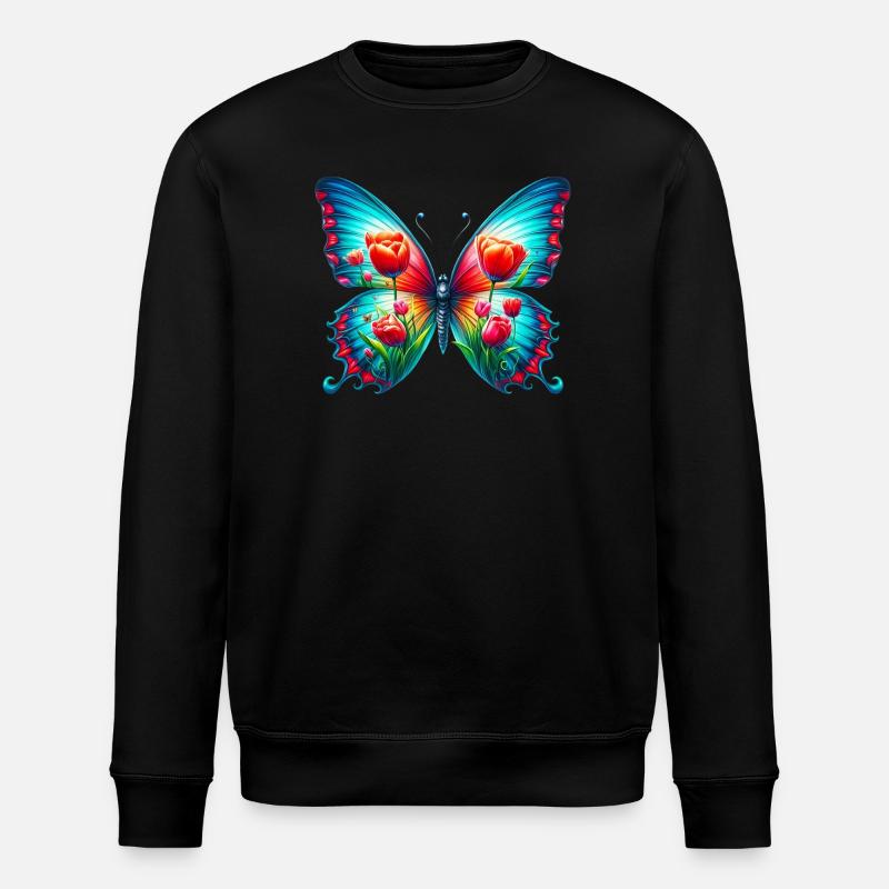Fleurs papillon tulipes tulipe - Sweat bio ROLLER Stanley/Stella Unisexe - noir