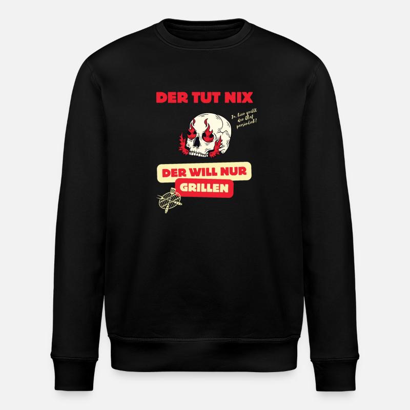 Skull and barbecue saying design - Stanley/Stella ROLLER Unisex Organic Sweatshirt - black