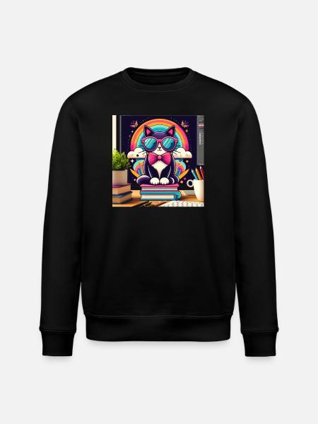 Studious cat with glasses - Stanley/Stella ROLLER Unisex Organic Sweatshirt - black