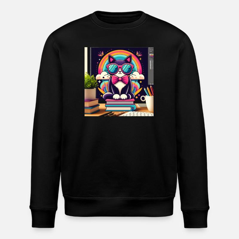 Chat studieux à lunettes - Sweat bio ROLLER Stanley/Stella Unisexe - noir