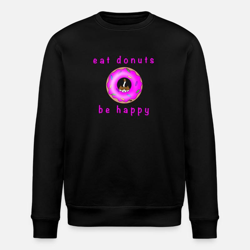Katze mit Donat - Stanley/Stella Unisex Bio-Sweatshirt ROLLER - Schwarz