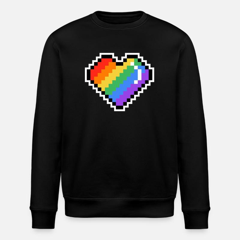 Pixel Rainbow Heart - Stanley/Stella ROLLER Unisex Organic Sweatshirt - black