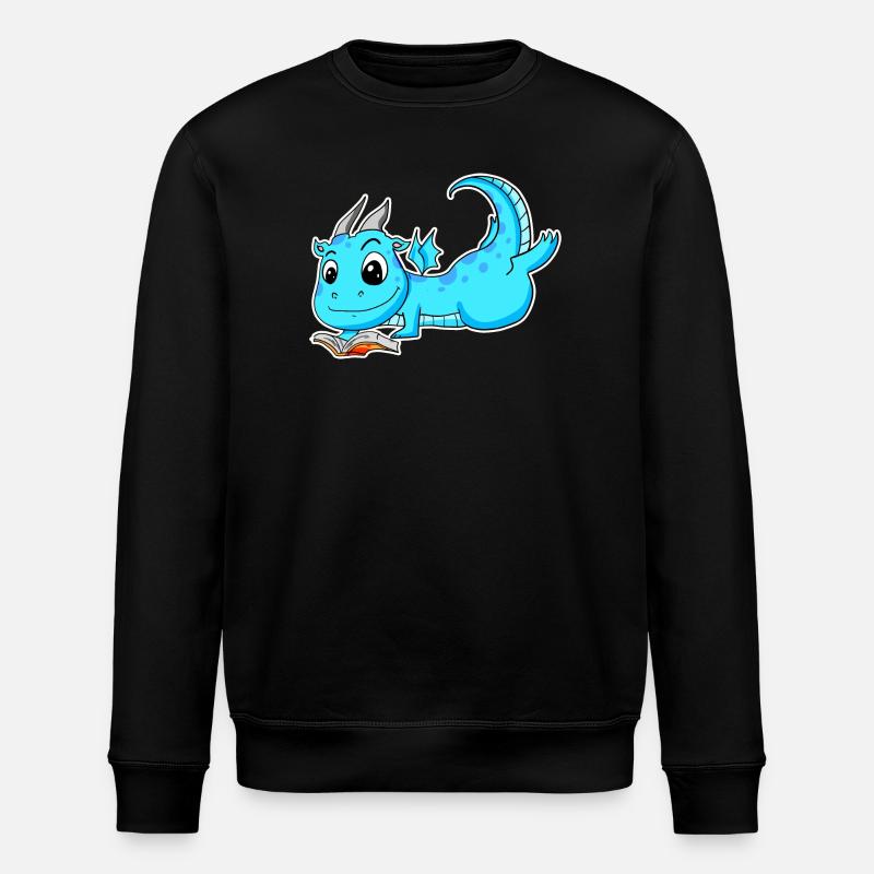 Drache Buch Lesen - Stanley/Stella Unisex Bio-Sweatshirt ROLLER - Schwarz