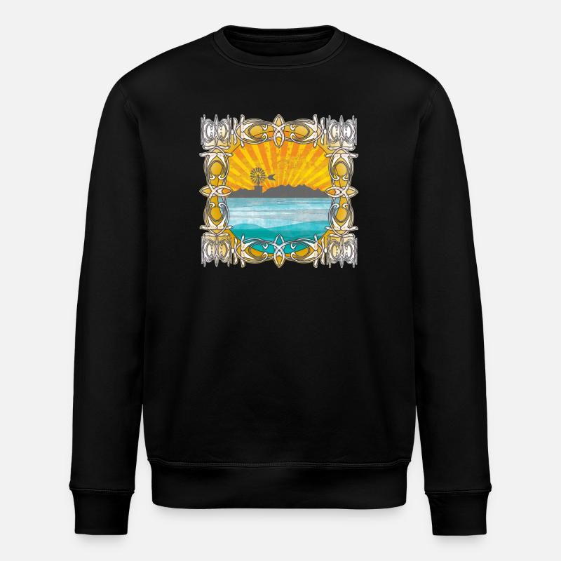 Sonnenaufgang am Meer mit Windmühle - Stanley/Stella Unisex Bio-Sweatshirt ROLLER - Schwarz