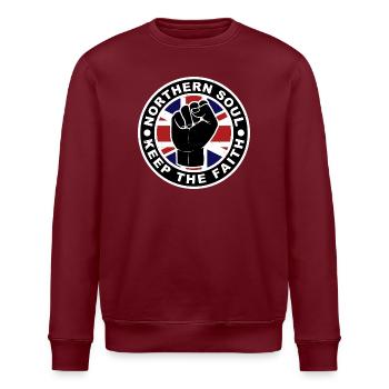 Northern Soul - Behalte den Glauben - Union Jack - Stanley/Stella Unisex Bio-Sweatshirt ROLLER - Burgunderrot - Vorne - Nik (191cm)