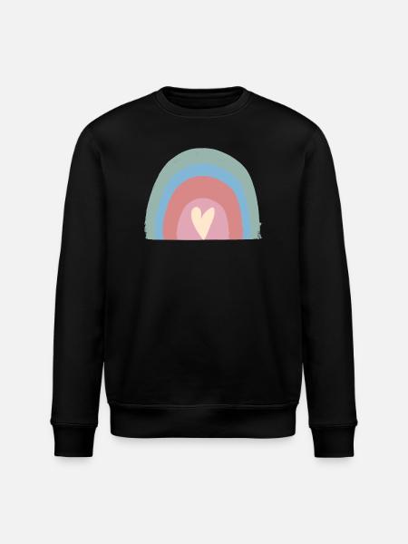 Pastel Rain Heart Rainbow - Stanley/Stella ROLLER Unisex Organic Sweatshirt - black