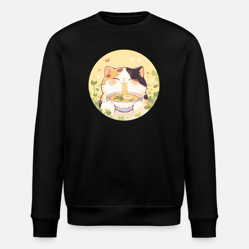 Cat eating Ramen - Stanley/Stella ROLLER Unisex Organic Sweatshirt - black