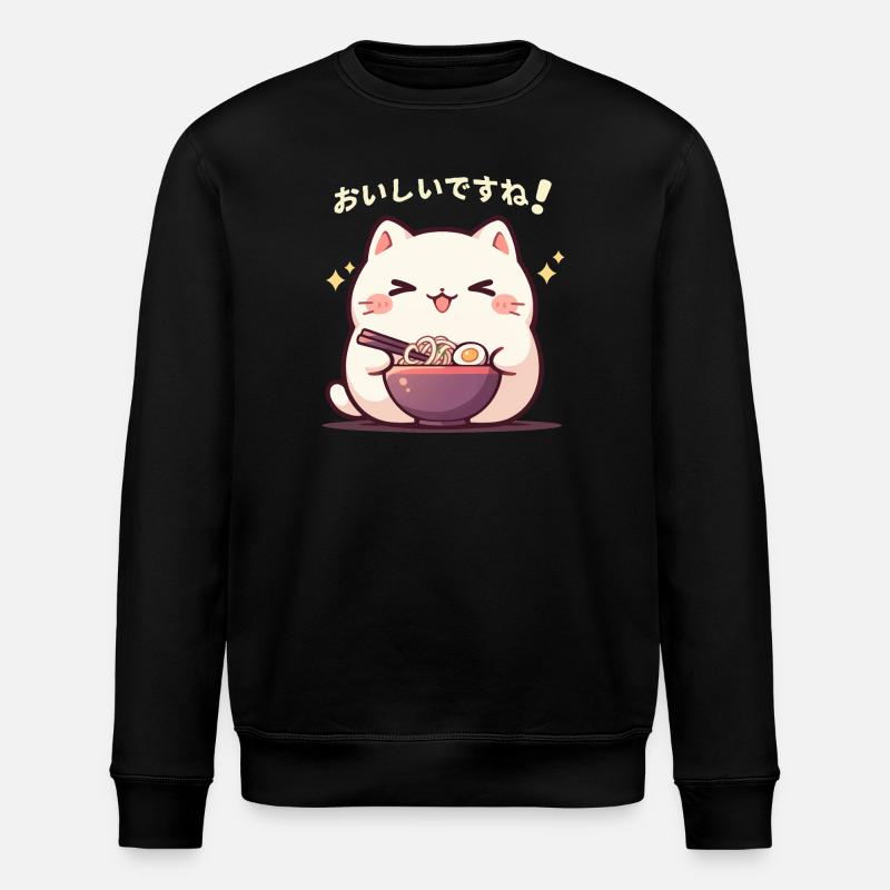 Cat eating Ramen - Stanley/Stella ROLLER Unisex Organic Sweatshirt - black