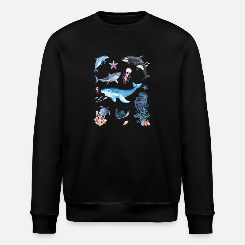 Underwater world, marine animals - Stanley/Stella ROLLER Unisex Organic Sweatshirt - black