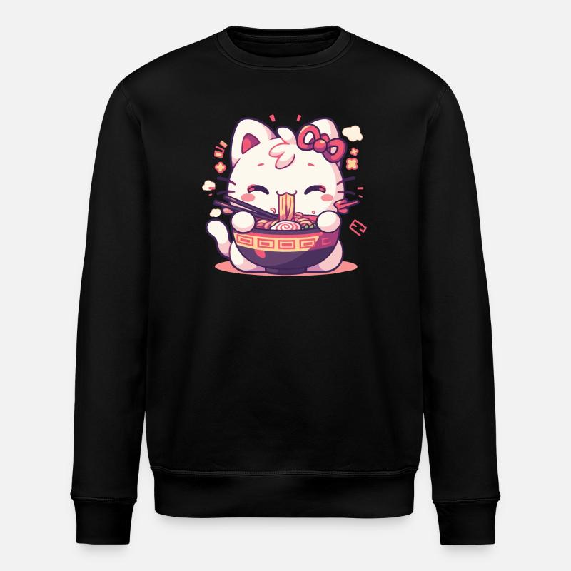 Cat eating Ramen - Stanley/Stella ROLLER Unisex Organic Sweatshirt - black