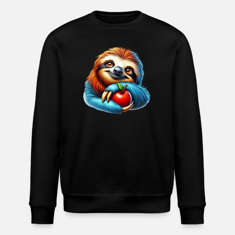 Sloth with a red apple - Stanley/Stella ROLLER Unisex Organic Sweatshirt - black