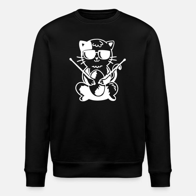 Schlagzeuger Katze - Stanley/Stella Unisex Bio-Sweatshirt ROLLER - Schwarz