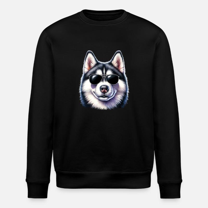 Cooler Husky mit Sonnenbrille - Stanley/Stella Unisex Bio-Sweatshirt ROLLER - Schwarz