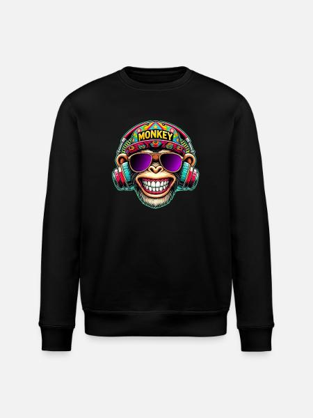 Cool DJ Monkey Casque Style Rétro Coloré - Sweat bio ROLLER Stanley/Stella Unisexe - noir