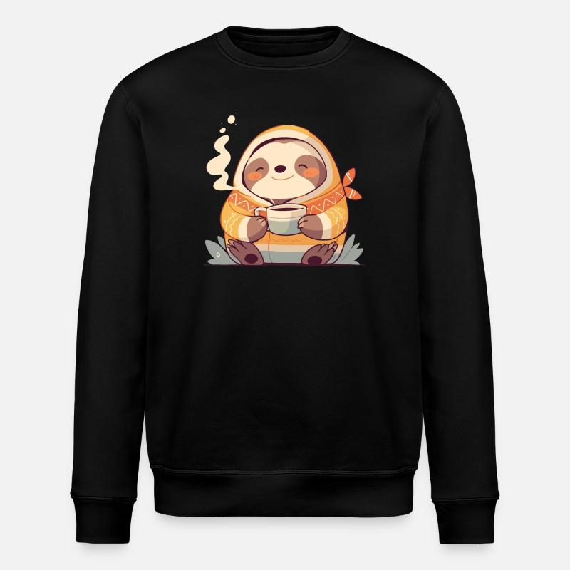 Faultier-Illustration mit seiner Tasse Kaffee - Stanley/Stella Unisex Bio-Sweatshirt ROLLER - Schwarz