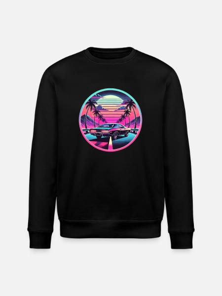 Retro Sunset Muscle Car Driving - Stanley/Stella ROLLER Unisex Organic Sweatshirt - black