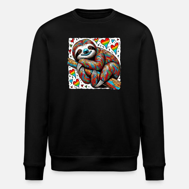 Sloth with Hearts - Stanley/Stella ROLLER Unisex Organic Sweatshirt - black