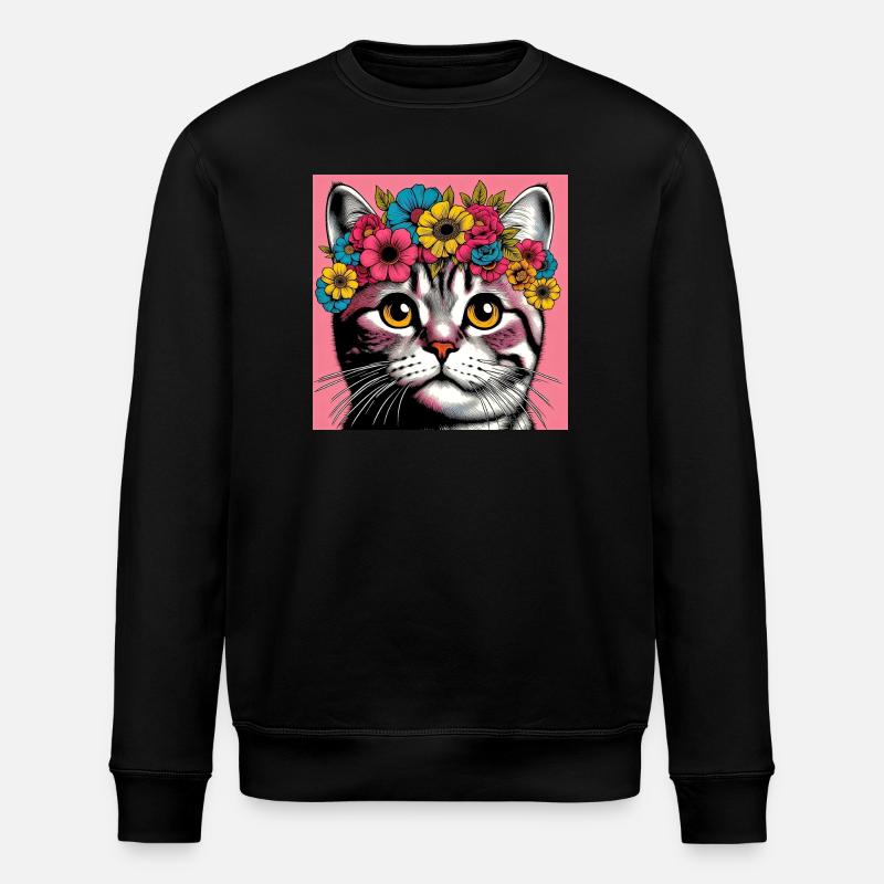 Chat avec des fleurs - Sweat bio ROLLER Stanley/Stella Unisexe - noir