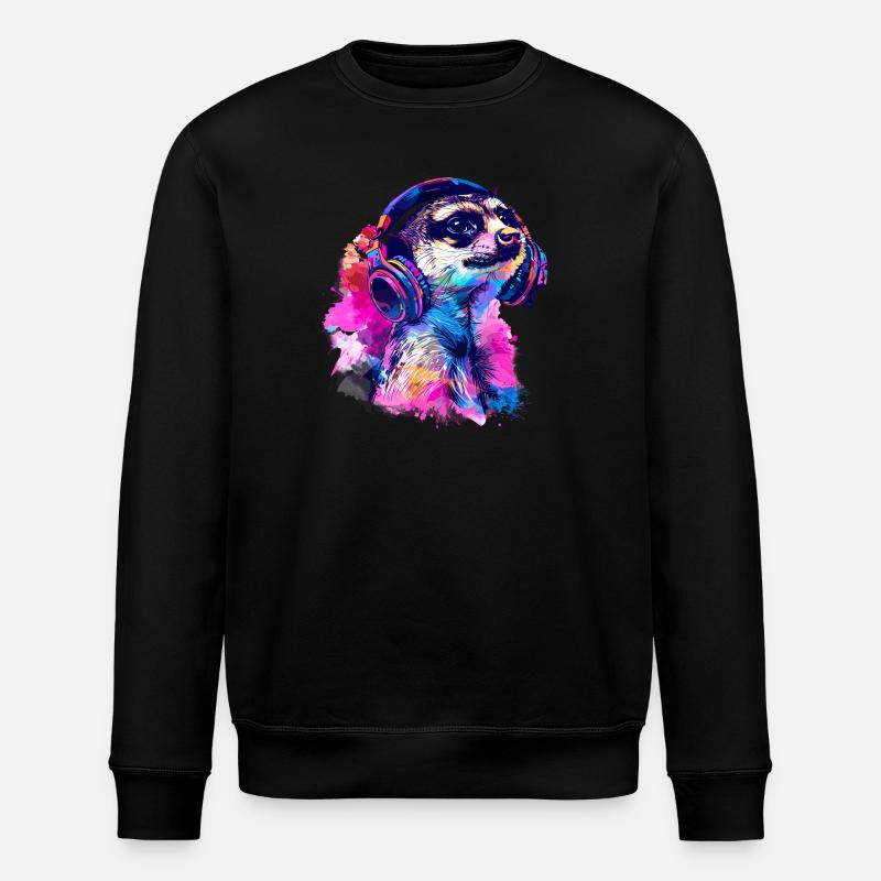 Erdmännchen Erdhündchen Scharrtier mit Kopfhörer - Stanley/Stella Unisex Bio-Sweatshirt ROLLER - Schwarz
