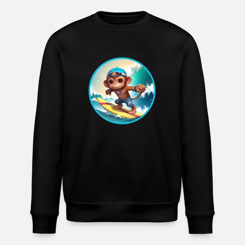 Fröhlicher surfender Affe - Stanley/Stella Unisex Bio-Sweatshirt ROLLER - Schwarz
