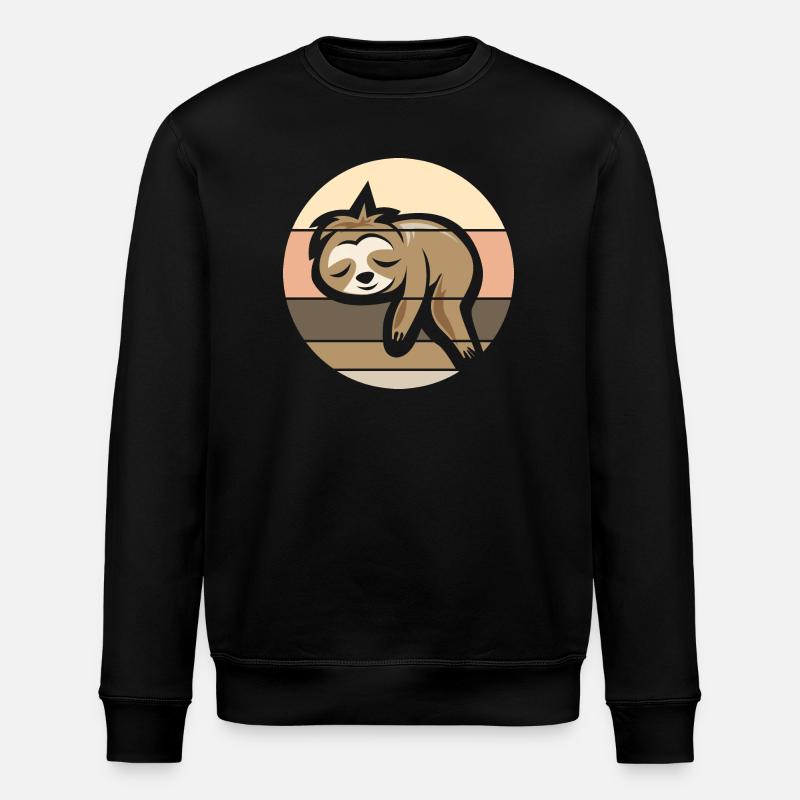 retro sloth comic icon sunset logo - Stanley/Stella ROLLER Unisex Organic Sweatshirt - black