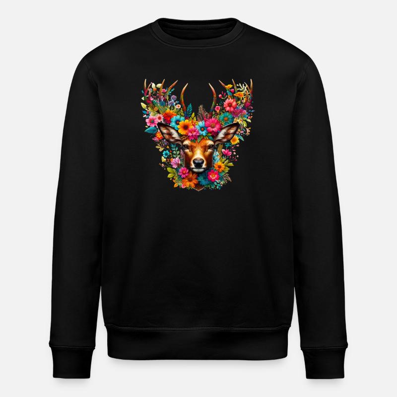 Hirsch mit Blumen geschmückt - Stanley/Stella Unisex Bio-Sweatshirt ROLLER - Schwarz