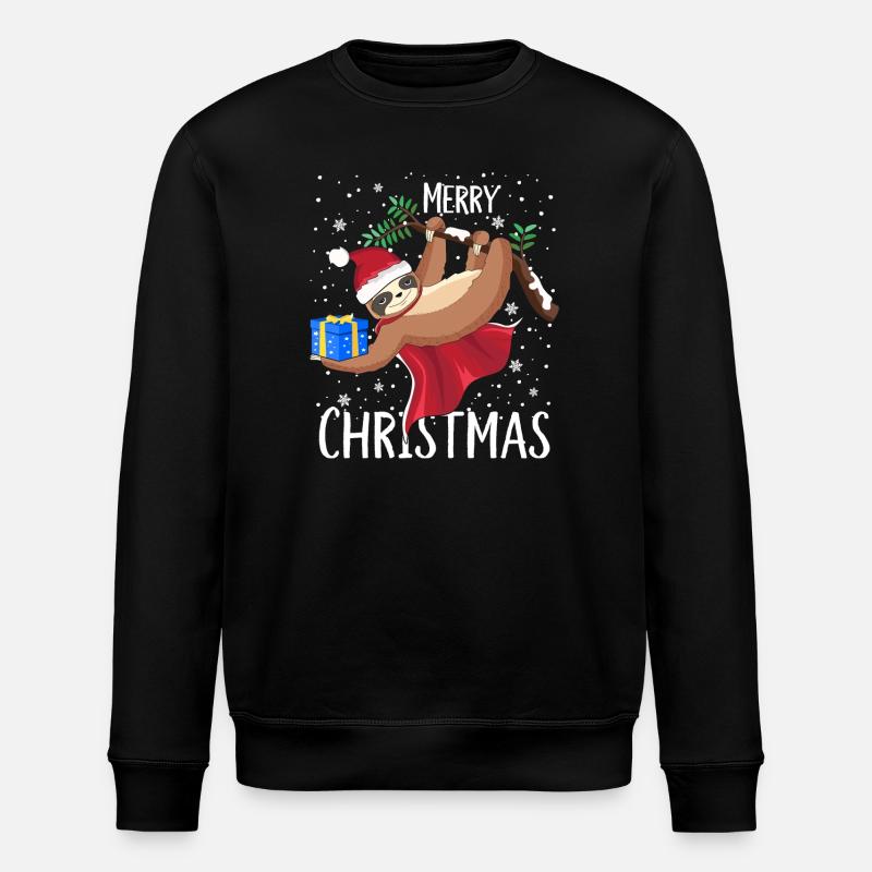 Sloth Merry Christmas Snowflakes - Stanley/Stella ROLLER Unisex Organic Sweatshirt - black