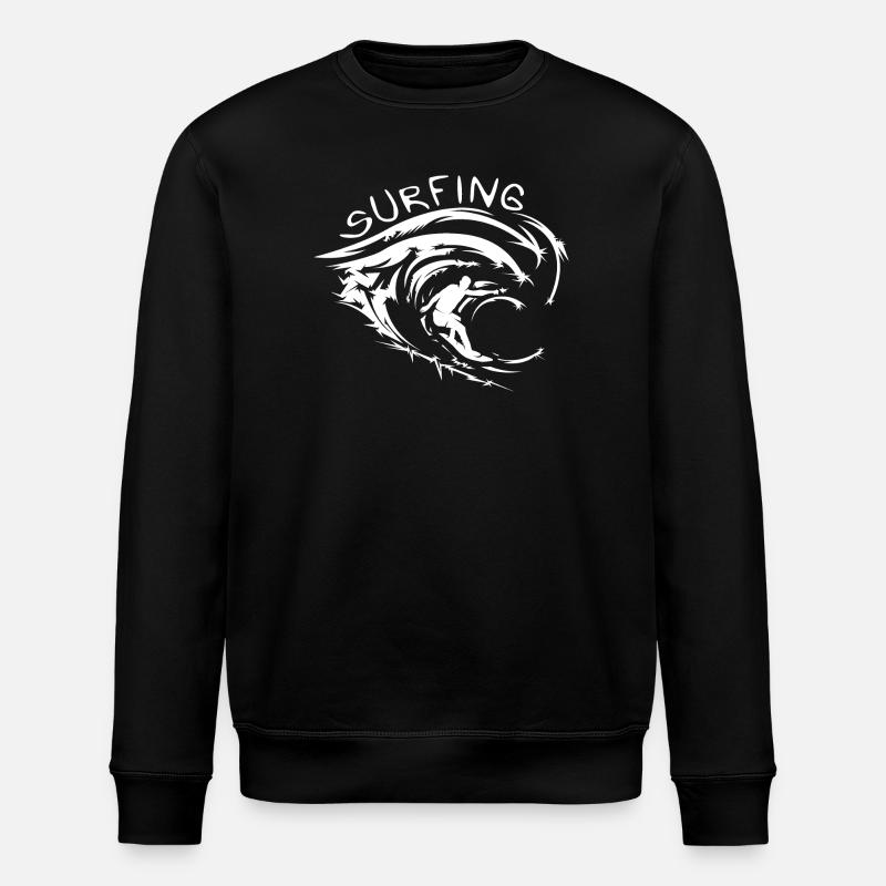 Surfer Waves Sea Ocean Water Surfing Icon Logo - Stanley/Stella ROLLER Unisex Organic Sweatshirt - black