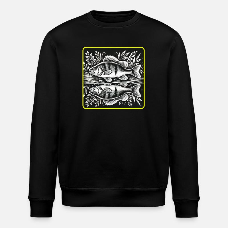Perch Angler Silhouette Design - Stanley/Stella ROLLER Unisex Organic Sweatshirt - black