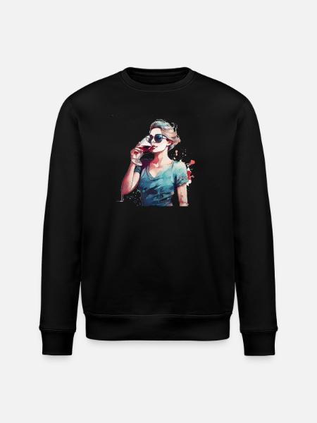 Woman drinking red wine - Stanley/Stella ROLLER Unisex Organic Sweatshirt - black