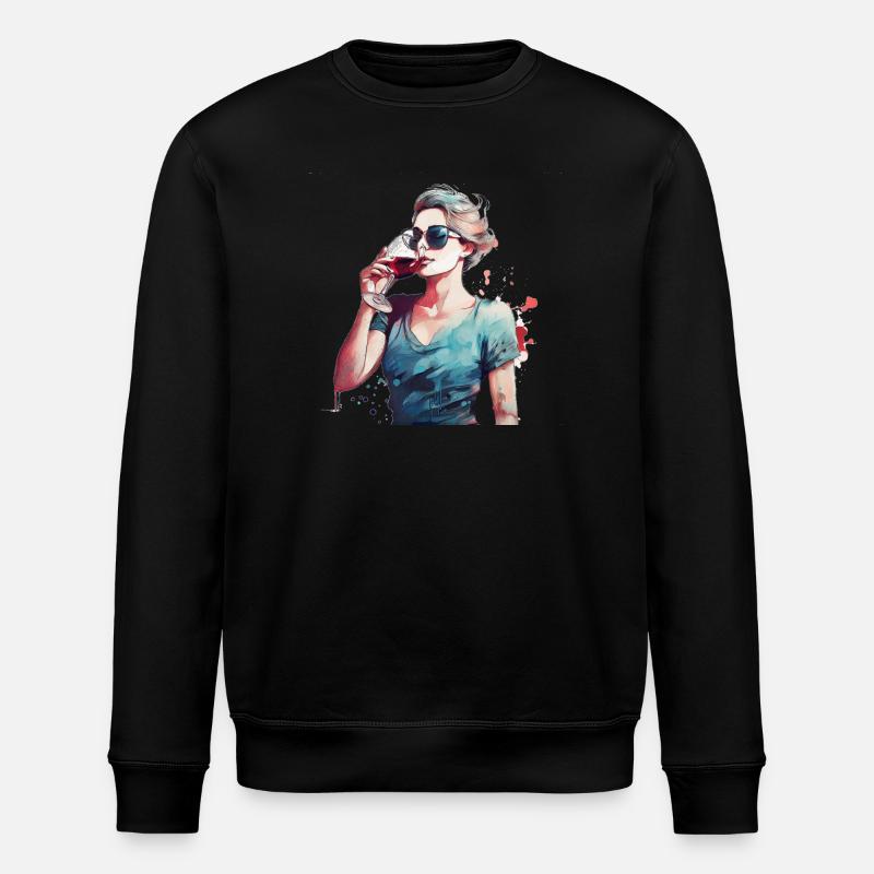 Frau trinkt roten Wein - Stanley/Stella Unisex Bio-Sweatshirt ROLLER - Schwarz