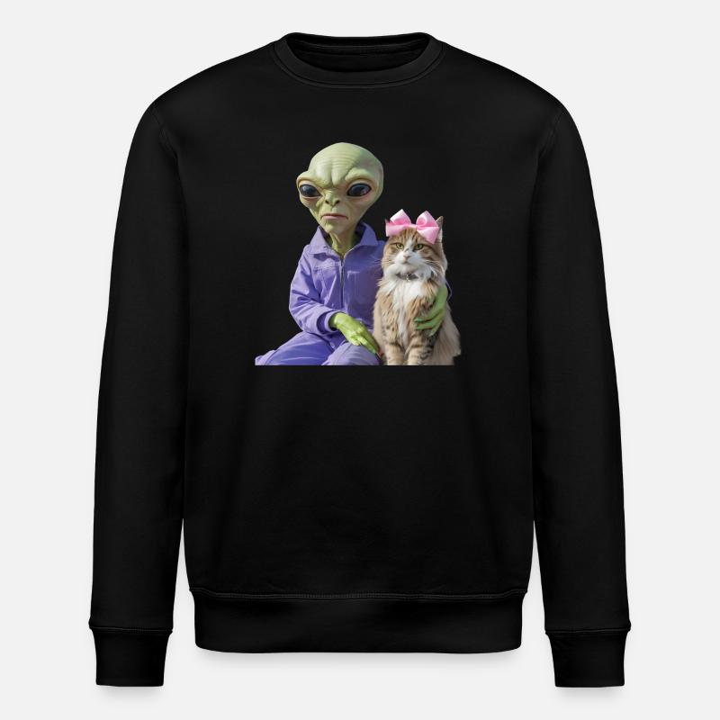 Alien und Katze – Galaktische Liebe - Stanley/Stella Unisex Bio-Sweatshirt ROLLER - Schwarz