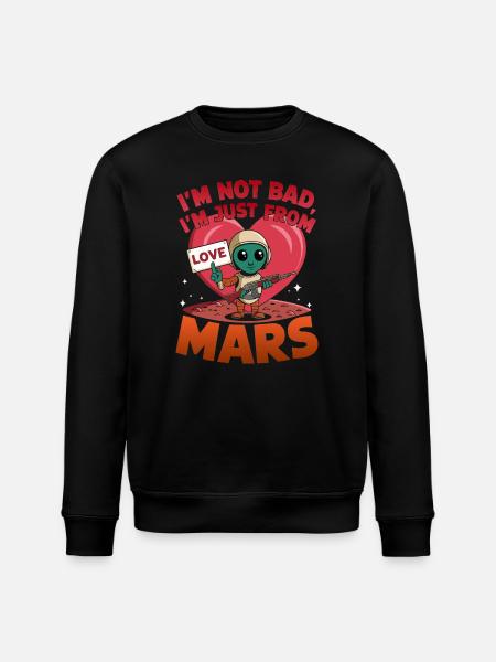 Martian Love Alien Cartoon Design - Stanley/Stella ROLLER Unisex Organic Sweatshirt - black