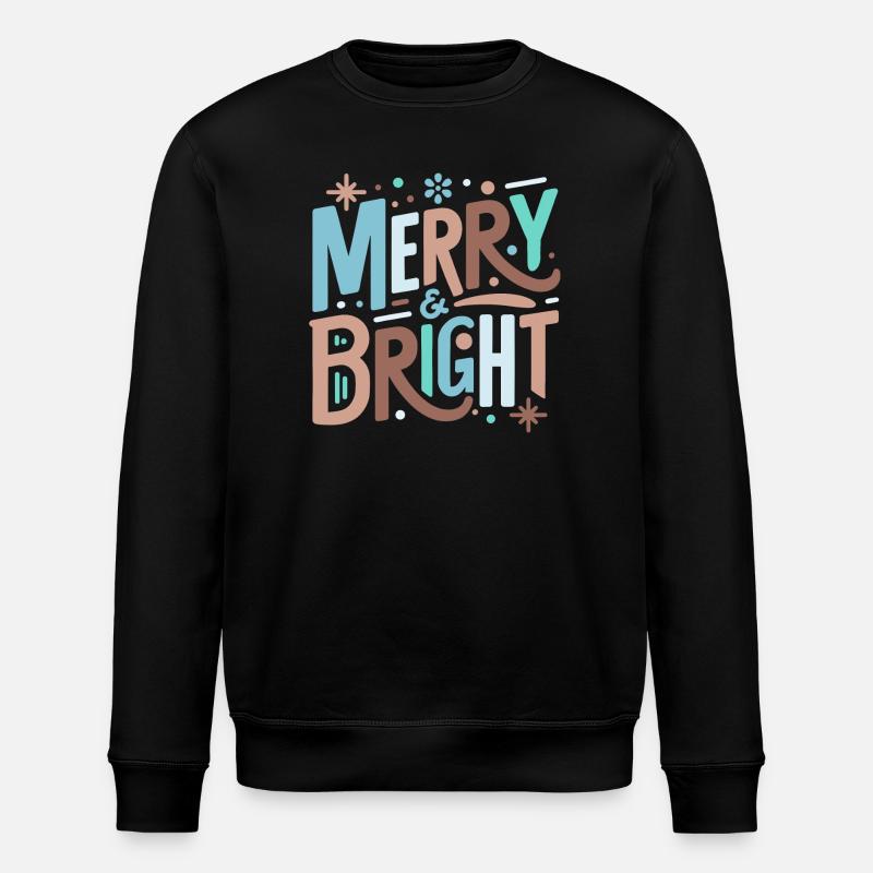 Merry & Bright Festive Typography - Stanley/Stella ROLLER Unisex Organic Sweatshirt - black