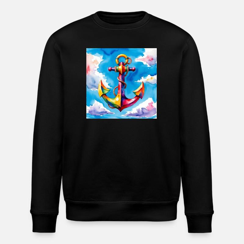 Bunt aquarellierter Anker im Himmel - Stanley/Stella Unisex Bio-Sweatshirt ROLLER - Schwarz