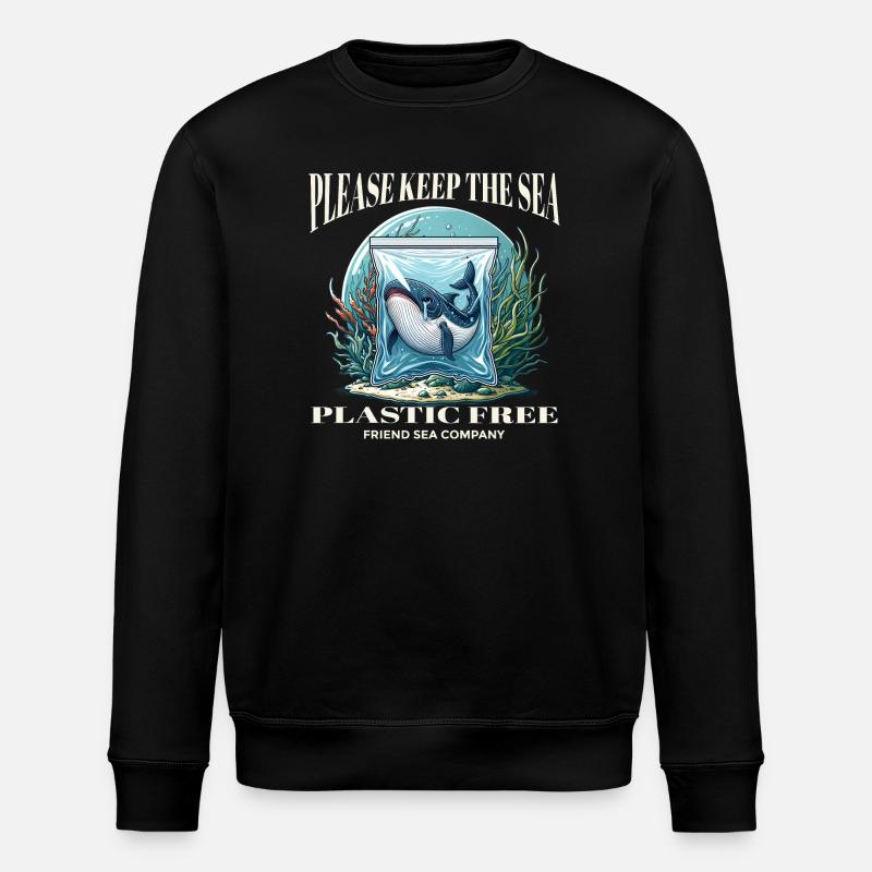 Whales and plastic - Stanley/Stella ROLLER Unisex Organic Sweatshirt - black