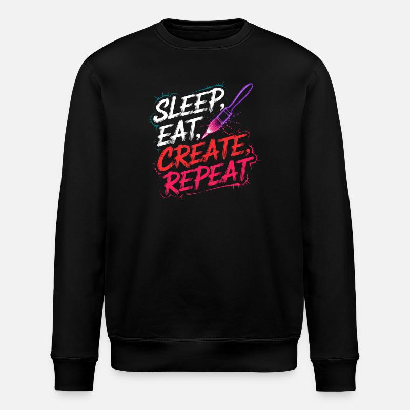 Sleep Eat Create Repeat - Stanley/Stella ROLLER Unisex Organic Sweatshirt - black