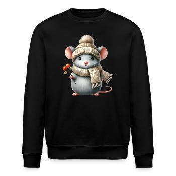 süße Maus mit einer warmen Strickmütze und Schal - Stanley/Stella Unisex Bio-Sweatshirt ROLLER - Schwarz - Vorne - Nik (191cm)