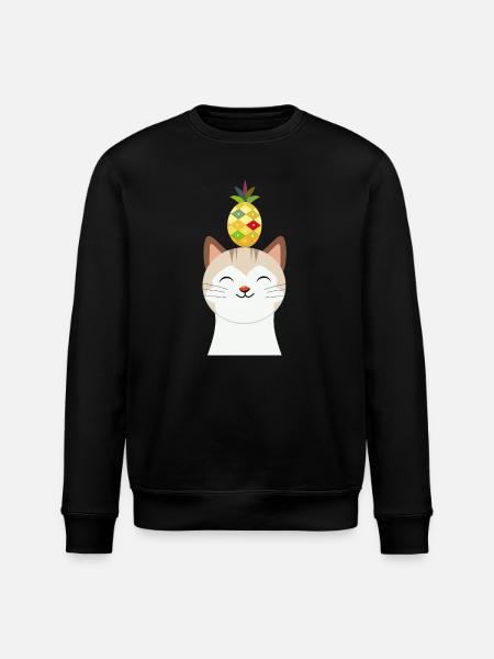 Munter kat med ananas – Tropisk dyredesign - Stanley/Stella økologisk unisex-sweatshirt ROLLER - sort