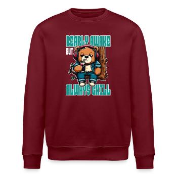 Bearly Awake - Lustiges Bären-Design - Stanley/Stella Unisex Bio-Sweatshirt ROLLER - Burgunderrot - Vorne - Nik (191cm)