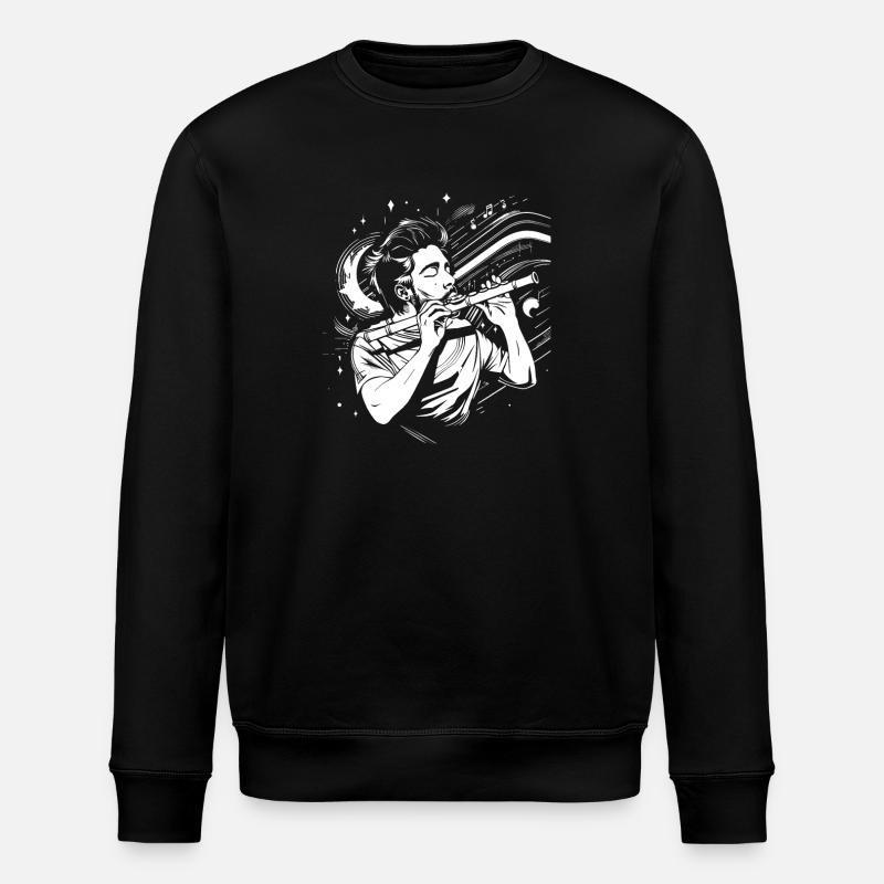 Flutist Drawing - Stanley/Stella ROLLER Unisex Organic Sweatshirt - black
